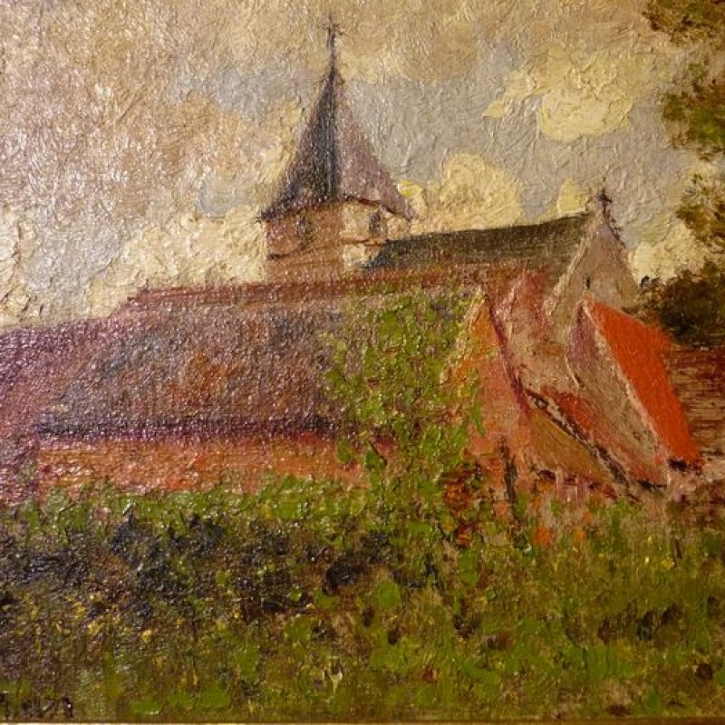 Kerk van Humelgem (1933) $Humelgem $schilderij $olieverf - Heemkring Ter Ham Steenokkerzeel 